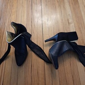 Betsey Johnson Black Heeled Boots with Ribbon Detail